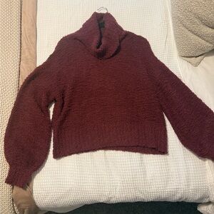 Lulu’s Burgundy Sherpa Turtleneck Sweater